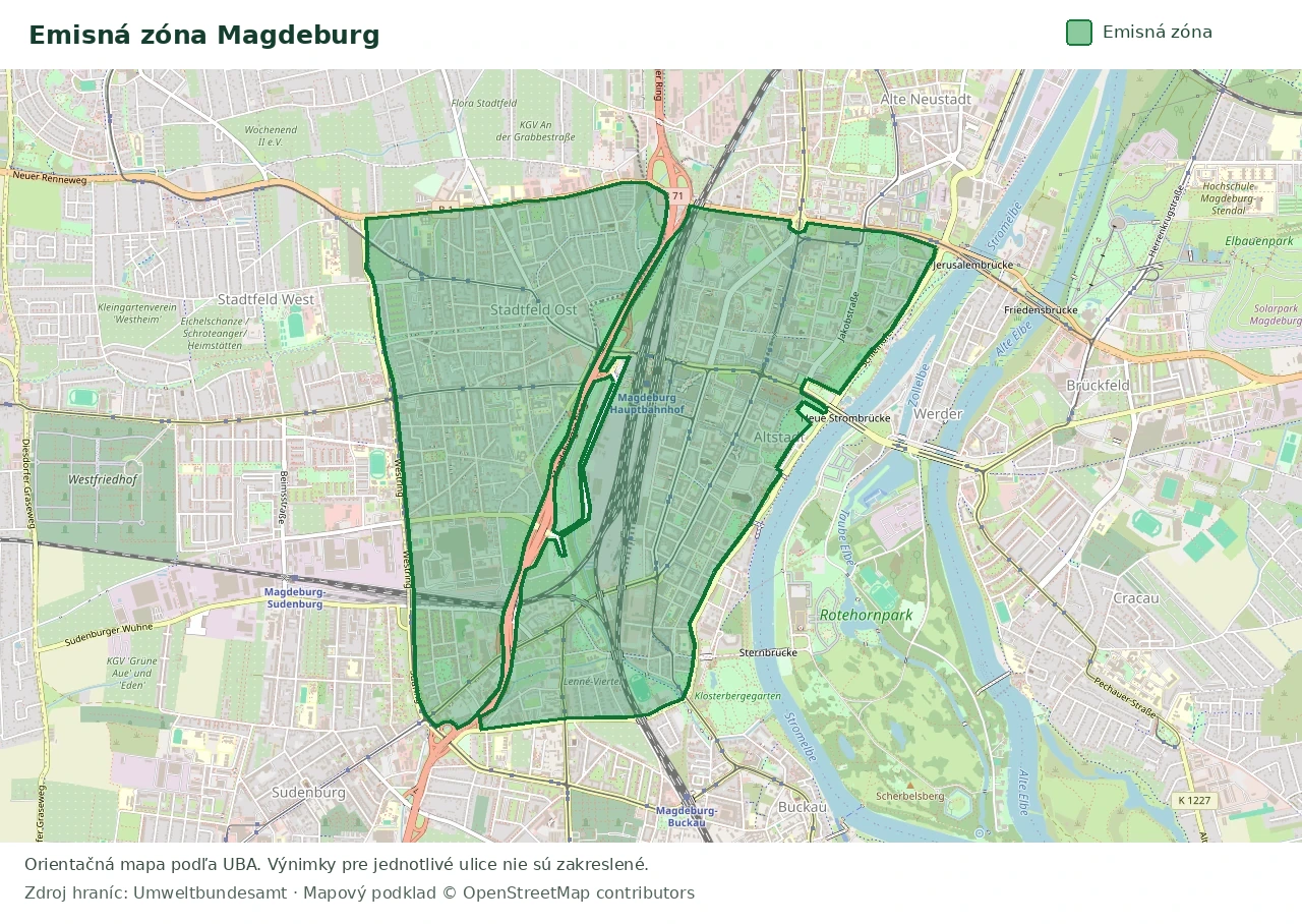 Prehľadová mapa emisnej zóny Magdeburg s vyznačenými hranicami