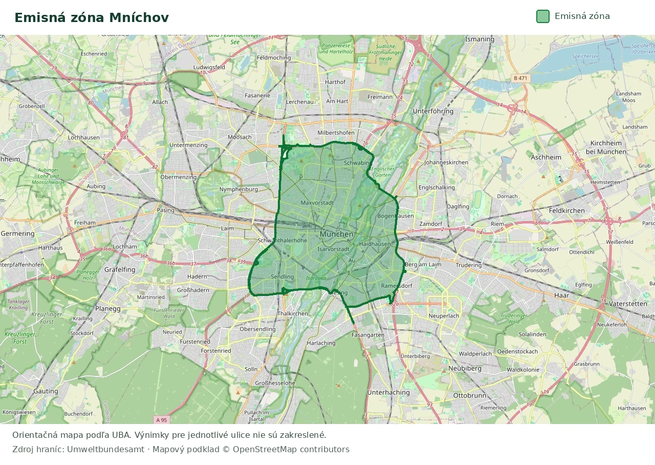 Prehľadová mapa emisnej zóny Mníchov s vyznačenými hranicami